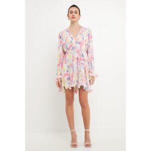 New! Endless Rose Tie-Dye Chiffon Pleated‎ Mini Dress, XS